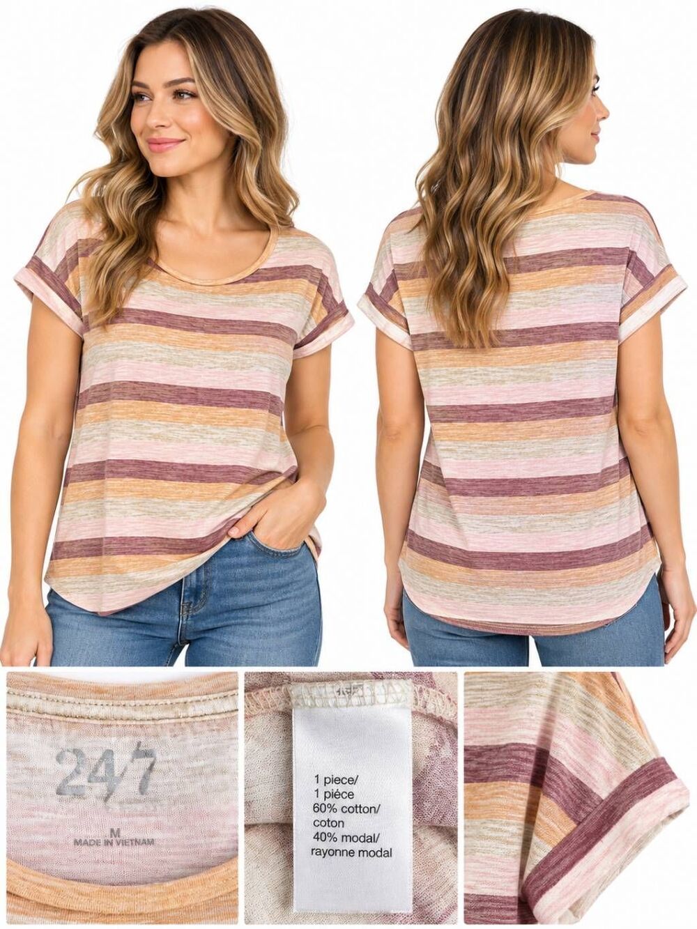24/7 by Maurices Striped Short Sleeve Tee M